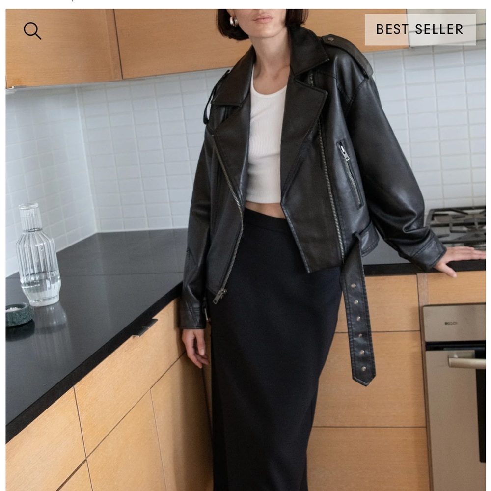 Oak and Fort Cropped Vegan Leather Moto Jacket